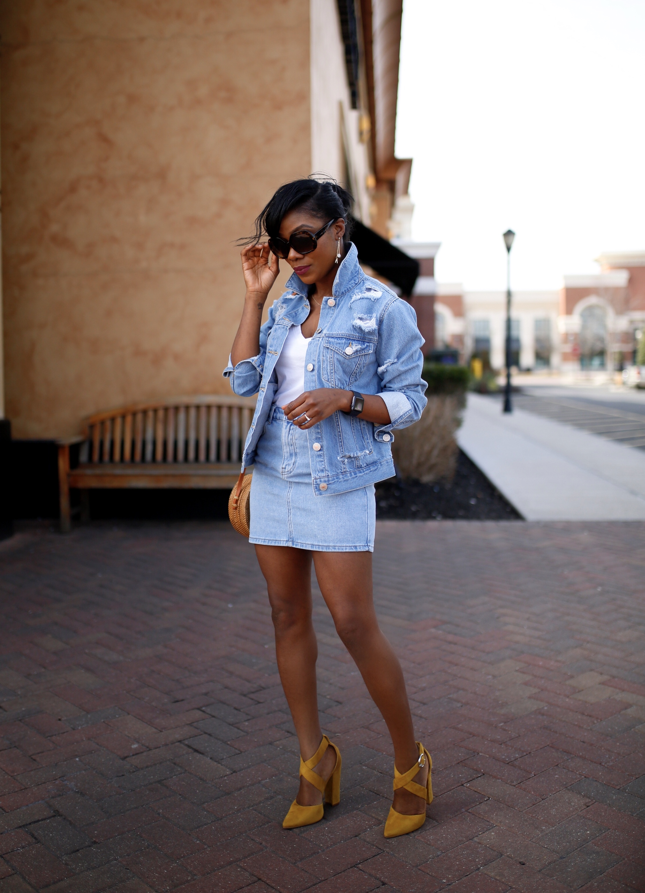 How to wear denim on denim, ways to style your favorite denim jacket with denim skirt.