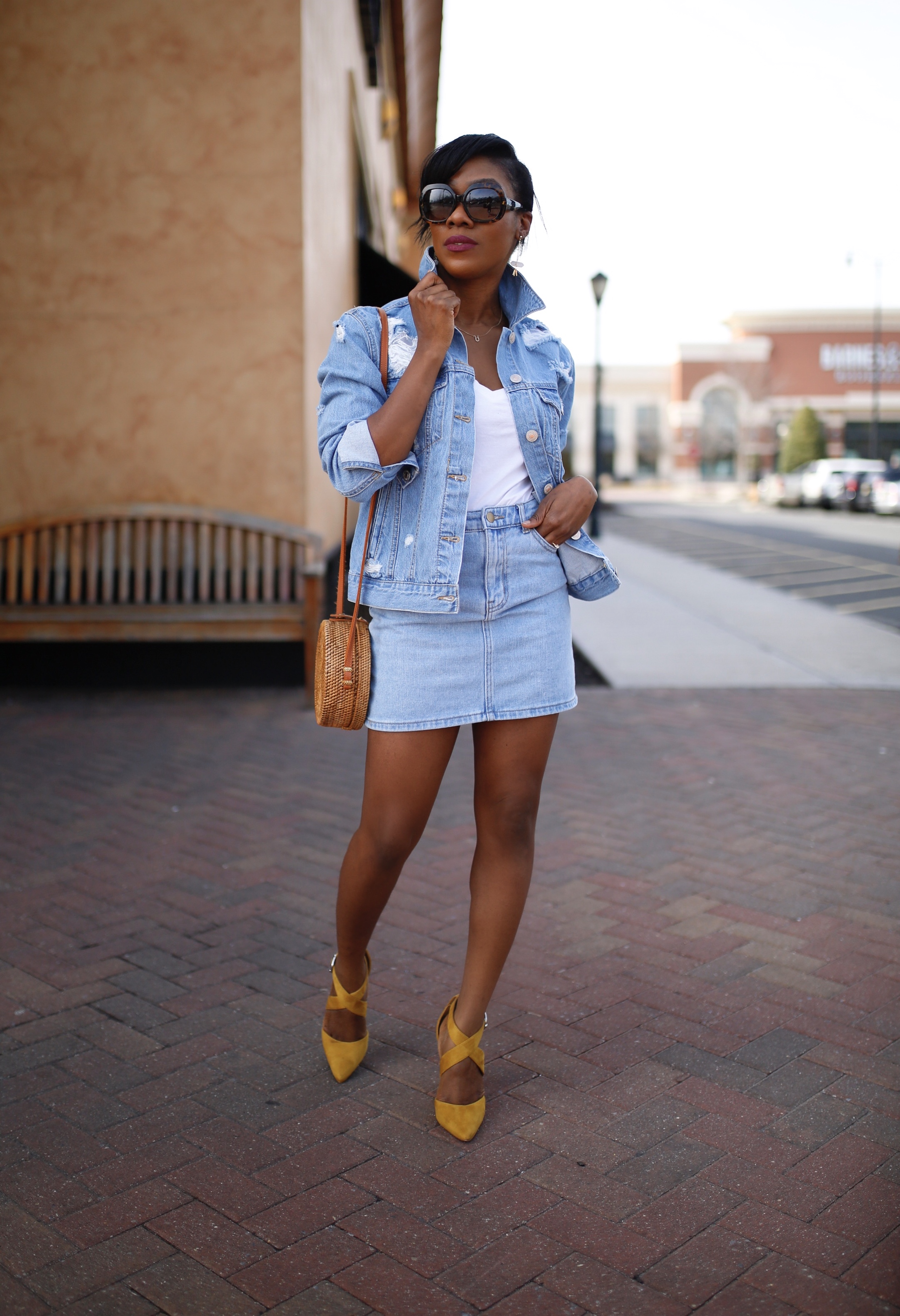 How to wear a denim jacket with a denim mini skirt! You'd love these three stylish ways. And guess what? You can recreate this style with pieces from your closet.