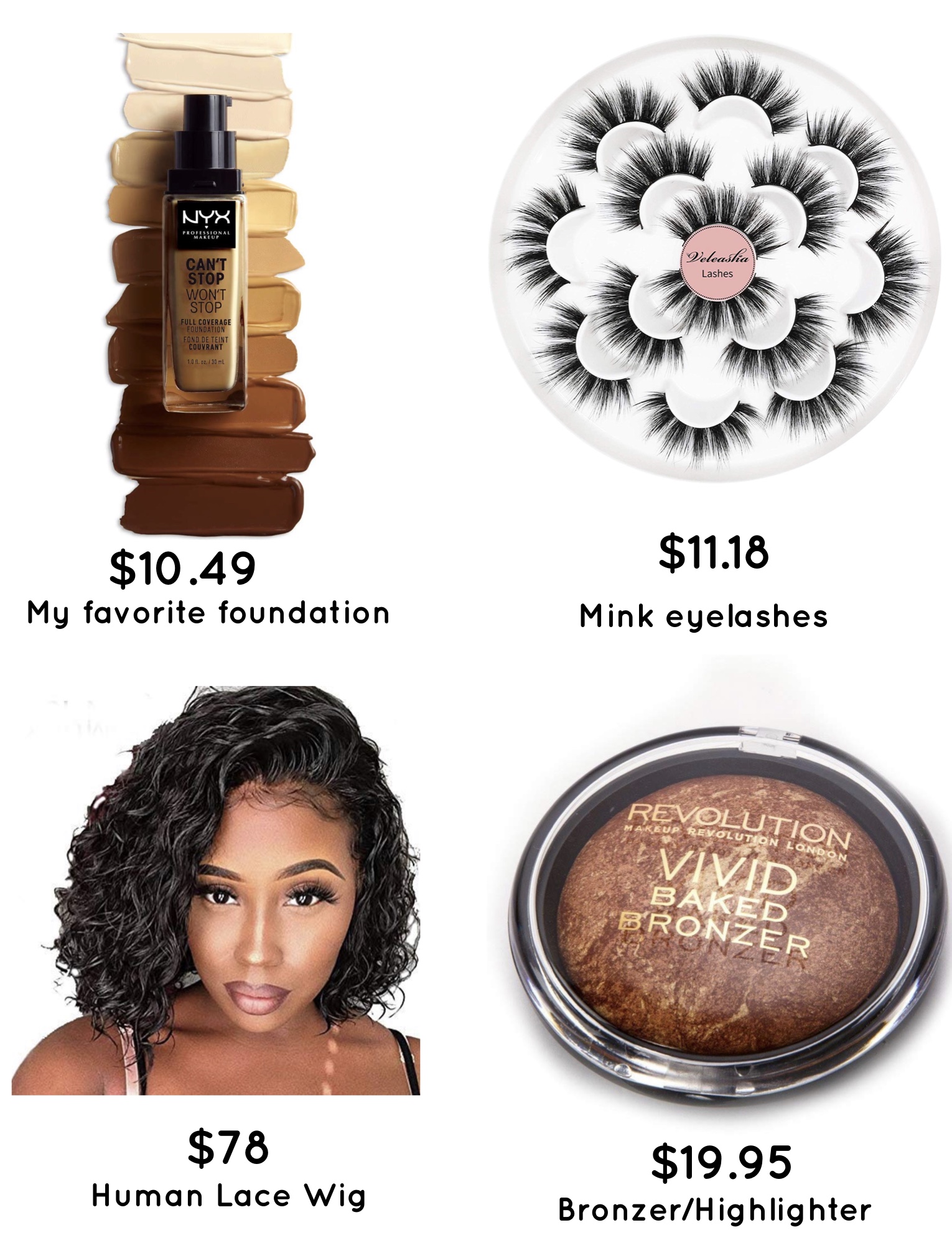 Affordable Amazon beauty products every black girl need. Full bob human lace wig and one of the best hightlighter.