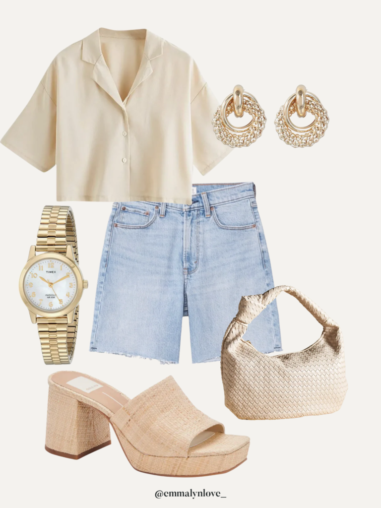 Casual summer outfit. Cut off denim shorts and crop top.