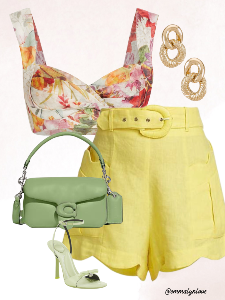 Farm Rio short style with floral crop top. Summer outfit for garden party. 